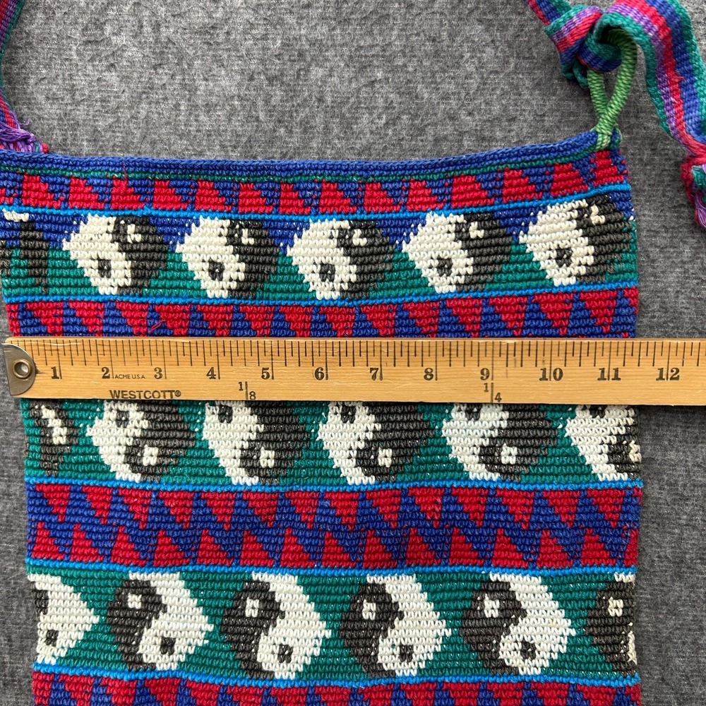 Guatemalan Handmade Knit Crochet Bag Purse Vintage y2k 90s Yin Yang - Picture 10 of 11